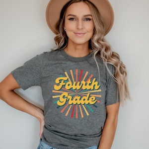 Fourth Grade Teacher Shirts, 4th Grade Back To School T Shirt, Grade Level Elementary School, Retro Teacher Shirt, 4th Grade Teacher Gift