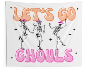 Halloween Banner, Halloween Bachelorette Banner, Halloween Tapestry, Let's Go Ghouls Sign, Halloween Party Decor, Dancing Skeletons Cowgirl