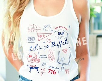 Buffalo Football Doodles Womens Tank Top, Womens Buffalo Fan Gift, Let's Go Buffalo Sleeveless Shirt, Trendy BUF 716 Shirt, Girly Sports