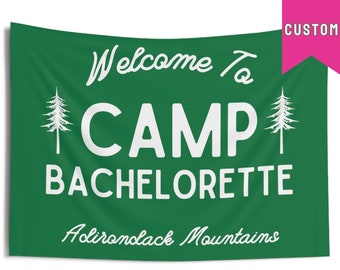 Camp Bach Flag, Camp Bachelorette Banner Tapestry, Glamping Bachelorette, Custom Bachelorette Banner, Wild in the Woods, Getting Hitched