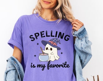 English Teacher Halloween Shirt, Comfort Colors® Fall Teacher Shirt, Retro Ghost Witch Shirt, Grammar Spelling Shirt, Funny ELA Teacher Gift