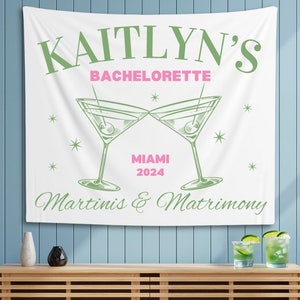 Martinis and Matrimony Bachelorette Custom Tapestry, Tinis and Bikinis Bach Party Decor, Coquette Hanging Photo Backdrop, Bach Welcome Sign