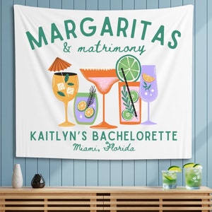 Margs and Matrimony Bachelorette Tapestry, Custom Margarita Bach Party Decor, Final Fiesta Wall Hanging Photo Backdrop, Bach Welcome Sign