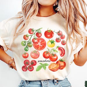 Chemise tomate, vêtements cottagecore, chemise fruit, t-shirt légumes Comfort Colors®, chemise botanique végétalienne, vêtements de pique-nique de jardin, chemise Italie