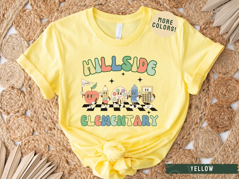 Custom School Shirt, Personalized Teacher T-shirt, Elementary School Shirt, Teacher Team Shirts, Retro Teacher Shirt, Gift For Teacher Yellow