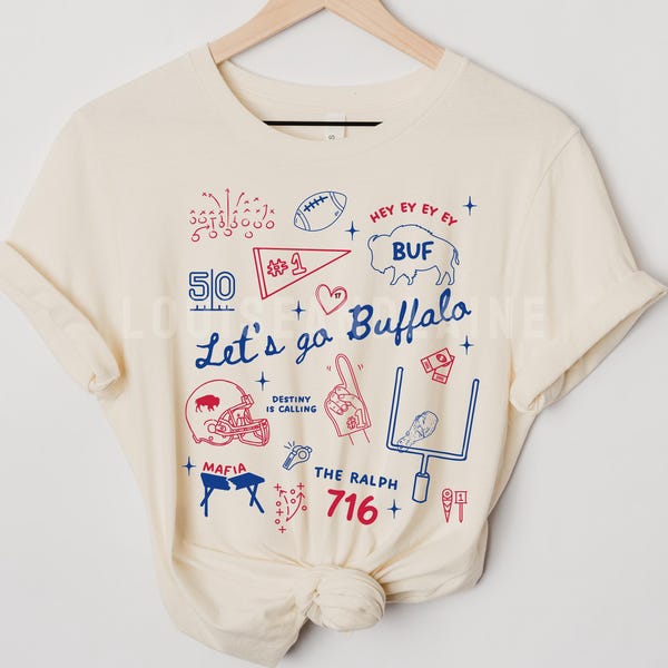Buffalo Football Doodles Shirt, Women's Buffalo Fan Gift, Let's Go Buffalo, Trendy BUF 716 T-shirt, Girly Sports T-shirt, Buffalo Apparel