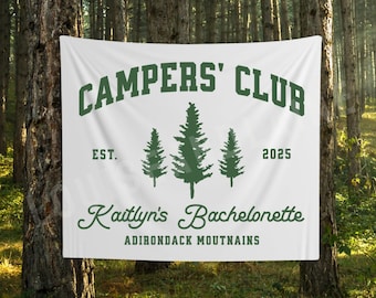 Camp Bachelorette Flag, Custom Tapestry for Camp Bachelorette Decor, Personalized Bach Welcome Banner, Wild in the Woods Sign, Last Trail