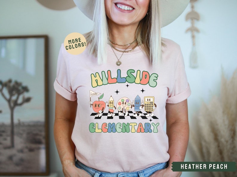 Custom School Shirt, Personalized Teacher T-shirt, Elementary School Shirt, Teacher Team Shirts, Retro Teacher Shirt, Gift For Teacher Heather Peach