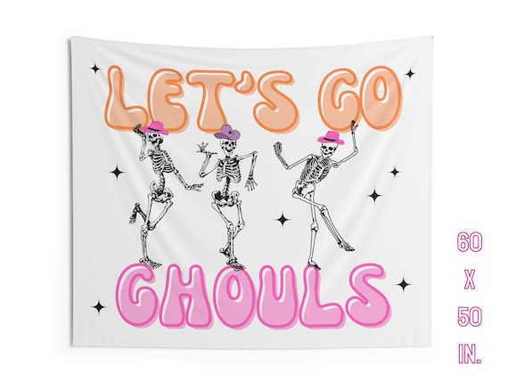 Halloween Banner, Halloween Bachelorette Banner, Halloween Tapestry, Let's Go Ghouls Sign, Halloween Party Decor, Dancing Skeletons Cowgirl