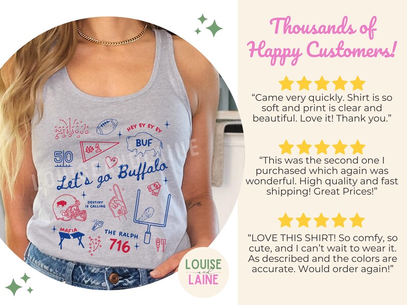 Buffalo Football Doodles Womens Tank Top, Womens Buffalo Fan Gift, Let's Go Buffalo Sleeveless Shirt, Trendy BUF 716 Shirt, Girly Sports image 5