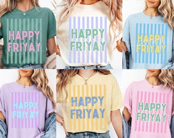 T-shirt Happy Friyay Comfort Colors®, T-shirt rayé pour la rentrée des classes, T-shirt du vendredi