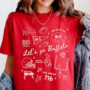 Buffalo Football Comfort Colors® Doodles Shirt, Womens Buffalo Fan Gift, Let's Go Buffalo, Trendy BUF 716 T-shirt, Girly Sports T-shirt