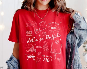 Buffalo Football Comfort Colors® Doodles Shirt, Womens Buffalo Fan Gift, Let's Go Buffalo, Trendy BUF 716 T-shirt, Girly Sports T-shirt
