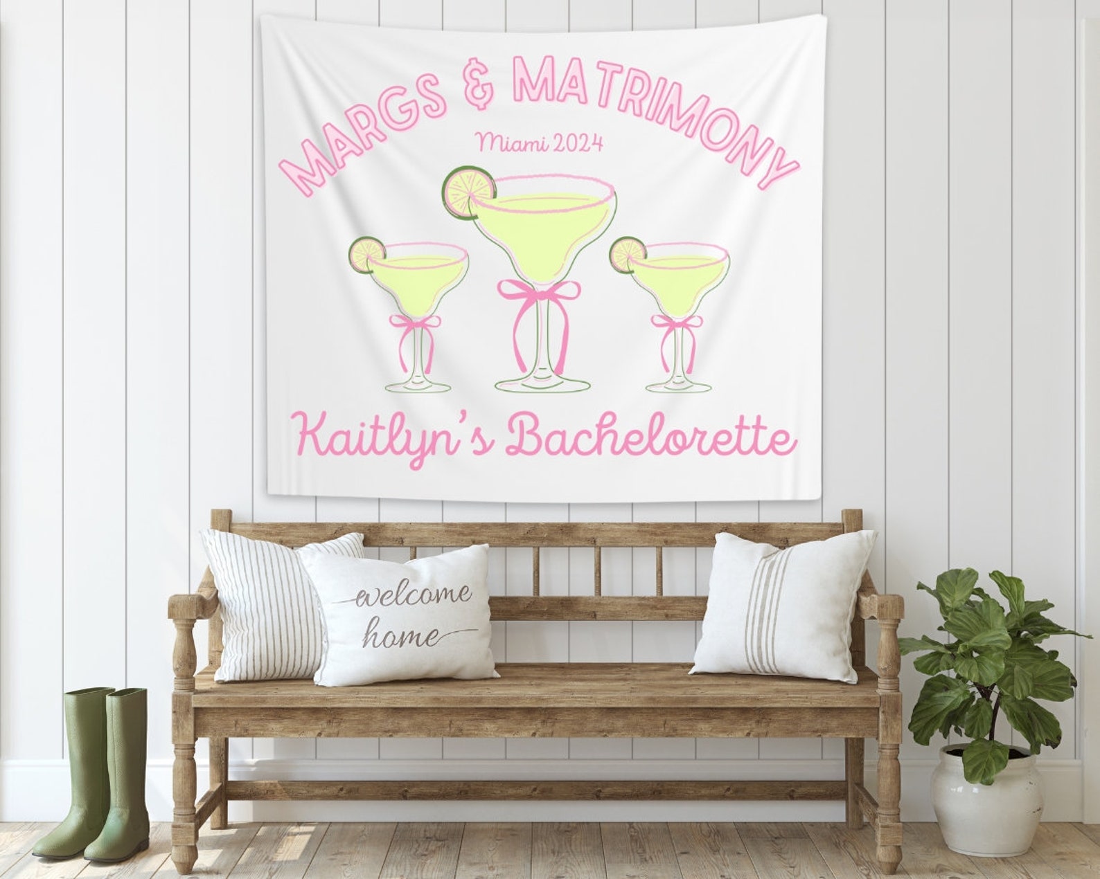 Margs and Matrimony Bachelorette Custom Tapestry, Coquette Margarita ...