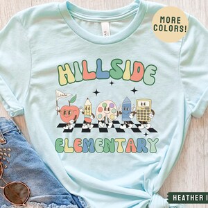 Custom School Shirt, Personalized Teacher T-shirt, Elementary School Shirt, Teacher Team Shirts, Retro Teacher Shirt, Gift For Teacher Heather Ice Blue