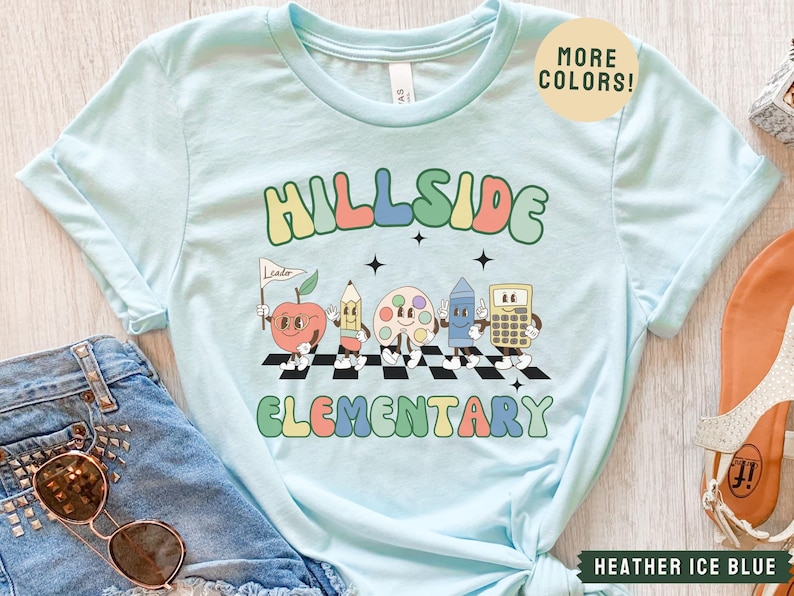 Custom School Shirt, Personalized Teacher T-shirt, Elementary School Shirt, Teacher Team Shirts, Retro Teacher Shirt, Gift For Teacher Heather Ice Blue