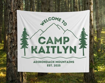 Camp Bachelorette Flag, Custom Tapestry for Camp Bachelorette Decor, Personalized Bach Welcome Banner, Wild in the Woods Sign, Last Trail