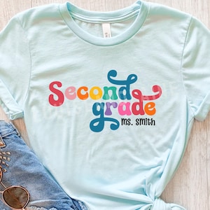 Custom Second Grade Teacher Shirts, 2nd Grade Personalized Teacher Name T-shirt, Back To School T-Shirt, Grade Level Elementary School Shirt