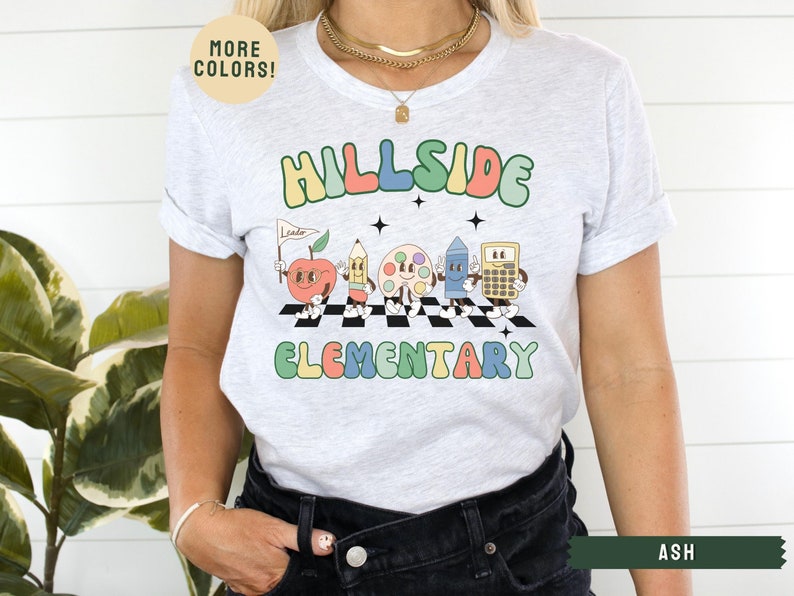 Custom School Shirt, Personalized Teacher T-shirt, Elementary School Shirt, Teacher Team Shirts, Retro Teacher Shirt, Gift For Teacher Ash
