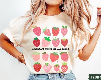 Chemise de sensibilisation à l'autisme, t-shirt sur la neurodiversité Comfort Colors®, chemise pour maman autiste, chemise d'enseignant SpEd aux fraises, acceptation de l'autisme