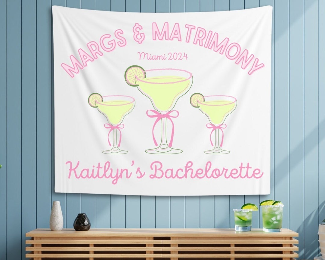 Margs and Matrimony Bachelorette Custom Tapestry, Coquette Margarita ...