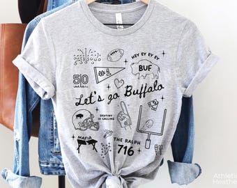 Buffalo Football Doodles Shirt, Women's Buffalo Fan Gift, Let's Go Buffalo, Trendy BUF 716 T-shirt, Girly Sports T-shirt, Buffalo Apparel