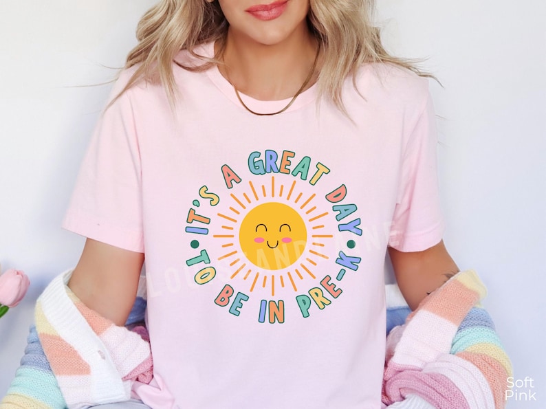T-shirt pour enseignant(e) de maternelle, cadeau pour enseignant(e) de maternelle, t-shirt de rentrée scolaire, ensemble assorti pour le premier jour d'école Soft Pink