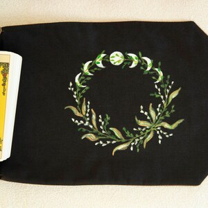 Tarot Card Wrap & Deck Pouch with Moon Phases – Hand-Painted Oracle Card Holder, Tarot Reading Cloth,  Gift for Witches