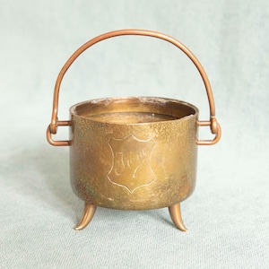 Vintage messing rituele ketel – offerschaal heks, wierookbrander, olielamphouder, altaardecor, spreukpot, cadeau hekserij
