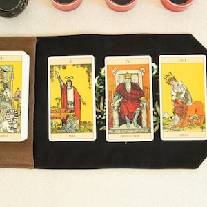 Tarot Card Wrap & Deck Pouch with Moon Phases – Hand-Painted Oracle Card Holder, Tarot Reading Cloth,  Gift for Witches