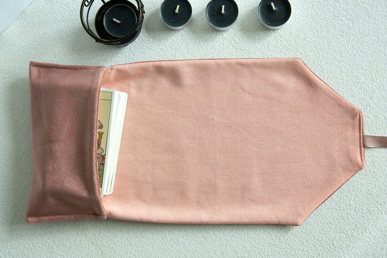 Pink Tarot Cards Wrap, Velvet Tarot Bag, Linen Tarot Pouch, Tarot Cards Holder, Gift for Witches, Witchcraft Divination Cloth