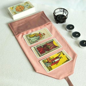 Pink Tarot Card Wrap, Velvet Tarot Bag, Linen Tarot Pouch, Tarot Card Holder, Witchy Gift, Divination Cloth, Spiritual Deck Case, Witchcraft