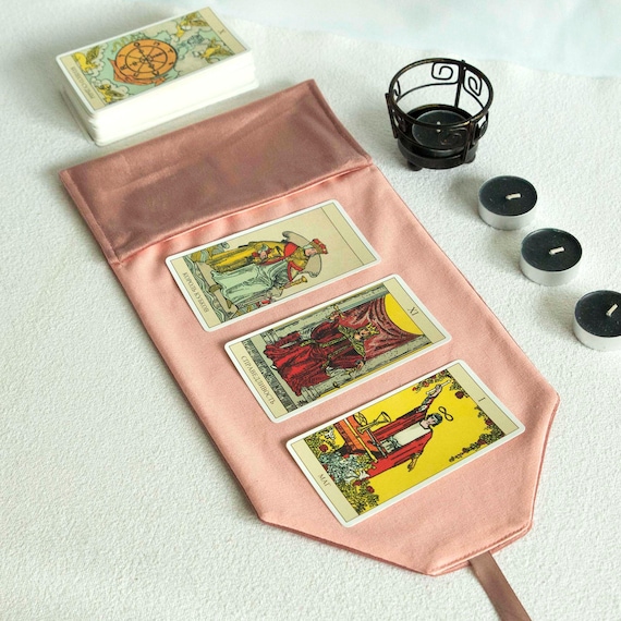 Pink Tarot Cards Wrap, Velvet Tarot Bag, Linen Tarot Pouch, Tarot Cards Holder, Gift for Witches, Witchcraft Divination Cloth