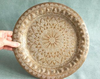 Vintage Brass Engraved Witch Altar Plate Tray: Esoteric Ritual Decor