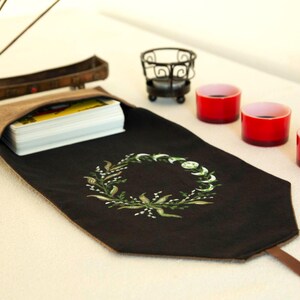 Tarot Card Wrap & Deck Pouch with Moon Phases – Hand-Painted Oracle Card Holder, Tarot Reading Cloth,  Gift for Witches