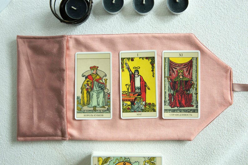 Pink Tarot Cards Wrap, Velvet Tarot Bag, Linen Tarot Pouch, Tarot Cards Holder, Gift for Witches, Witchcraft Divination Cloth