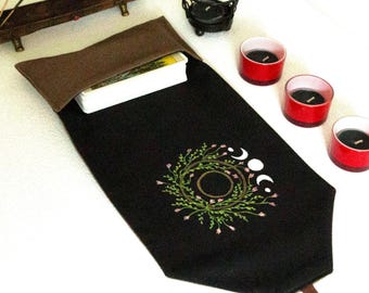 Tarot Card Wrap & Deck Pouch with Moon Phases – Hand-Painted Oracle Card Holder, Tarot Reading Cloth,  Gift for Witches