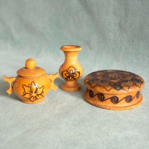 Set van 3 vintage houten kisten, sieradendozen, sieradenopslag, gebeeldhouwde altaardoos, rustieke aandenkendoos, altaarkistdoos, cadeau voor heksen