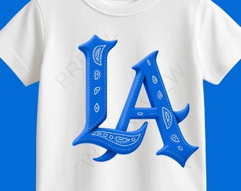 Bandana bleu LA Letters PNG • Texte 3D Puffy Paisley • Hip Hop Streetwear • LA Art Print • Fond transparent