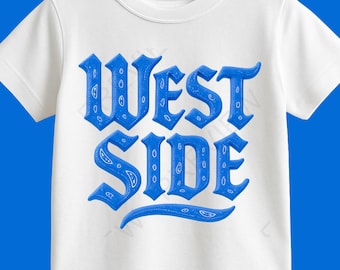 Texte PNG côté ouest, rue bleu rétro lettrage PNG, Clipart texte style bandana, graphique urbain PNG, design streetwear des années 90, téléchargement immédiat