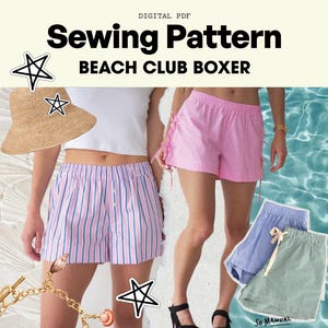 Eenvoudig kort pdf-naaipatroon | met elastische tailleband, zakken, strikken, ruches, trekkoord