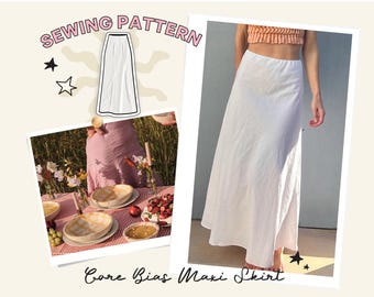 Bias Maxi Skirt PDF Sewing Pattern | Long flared skirt style