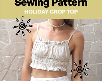 Crop Top PDF Sewing Pattern |  Backless Tie Ruched Style for women