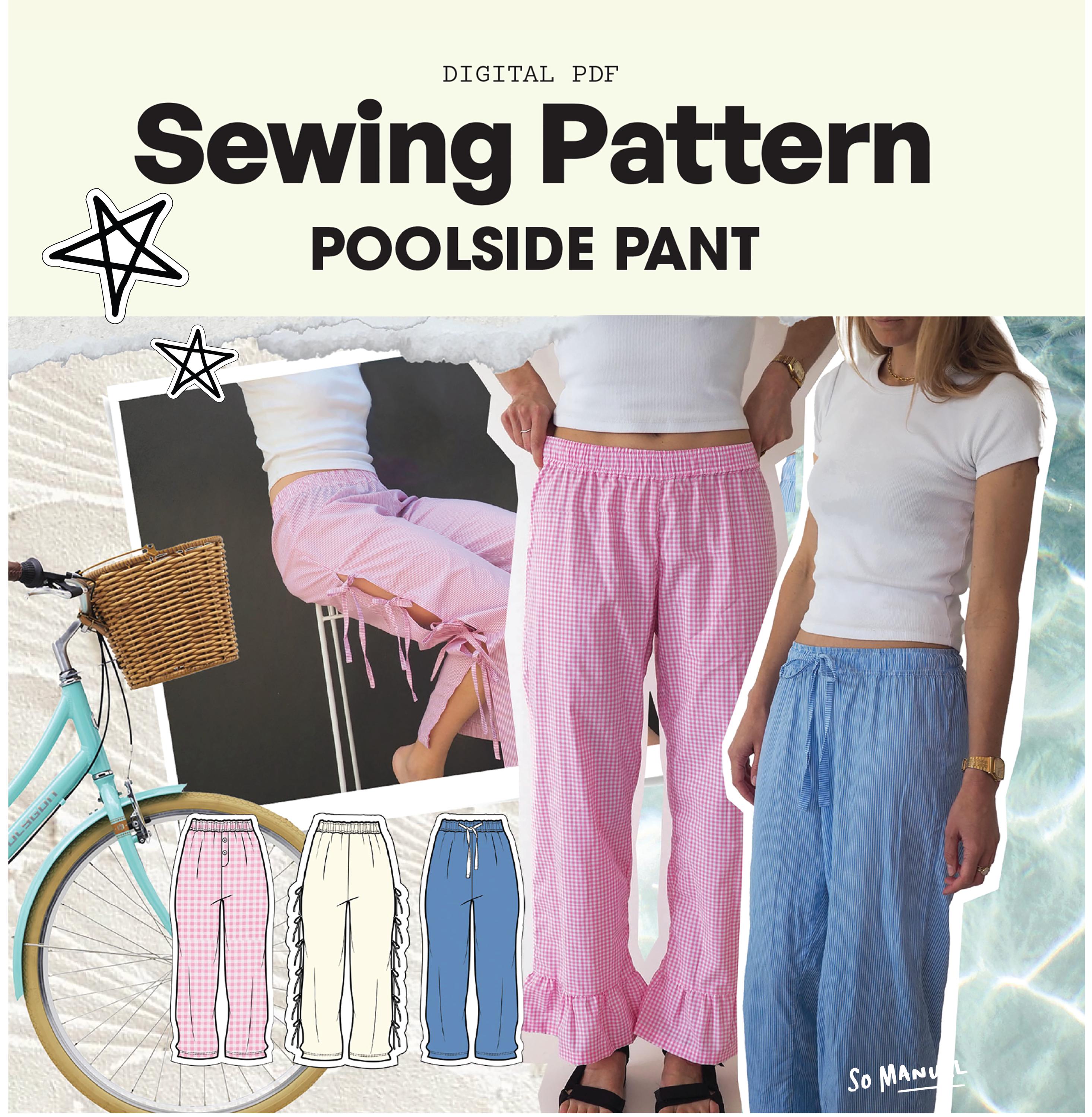 Easy Pant PDF Sewing Pattern | With Pockets, Side Bows, Frills