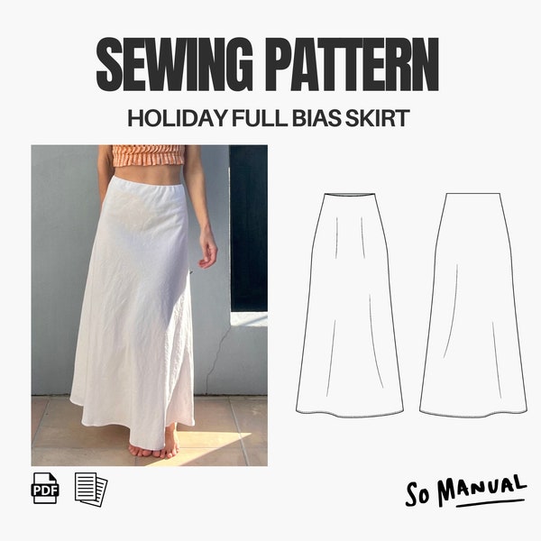 Holiday Full Bias Skirt | PDF Sewing Pattern | Bias Cut, Maxi Length