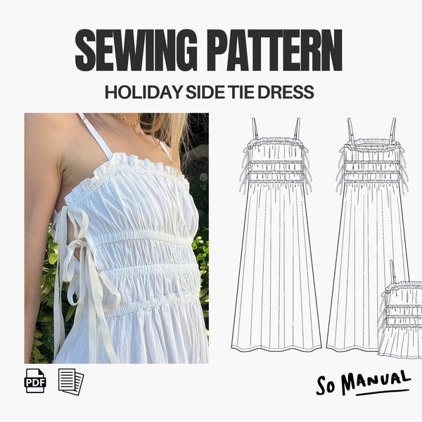 Holiday Side Tie Dress | PDF Sewing Pattern | Tie Detail, Ruched Style, Top length included