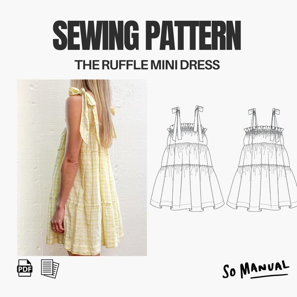 The Ruffle Mini Dress | PDF Sewing Pattern | Tie Straps, Tiered, Babydoll Style Dress