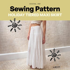 Tiered Maxi Skirt PDF Sewing Pattern | Bohemian Style Long Gathered Skirt for Women