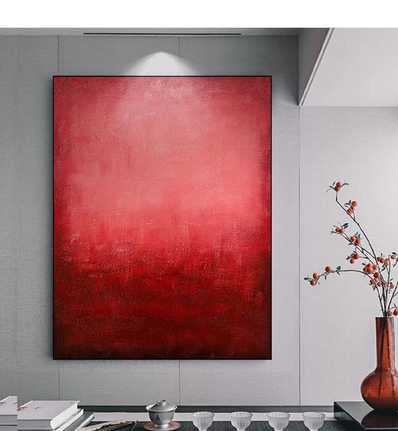 Large Red Abstract Painting Red Texture Abstract Wall Art Etsy