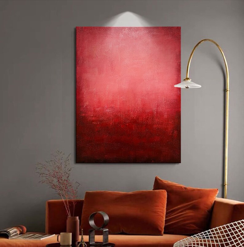 Large Red Abstract Painting Red Texture Abstract Wall Art Etsy